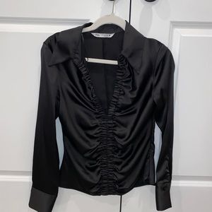 ZARA BLACK RUCHED SATIN EFFECT TOP